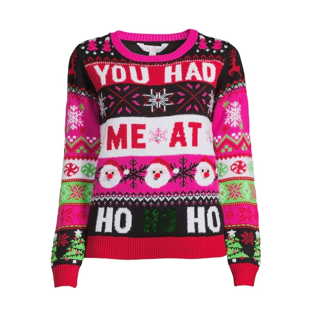 Womens (Jrs) Pink Santa You Had Me At Hohoho Christmas Holiday Sweater Size XXL